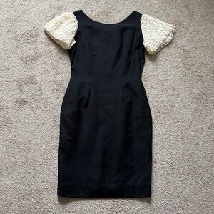 VTG ~ 1960s/70s ~ Black Sheath Dress ~ Ruffle Puff Sleeves ~ Size M/L